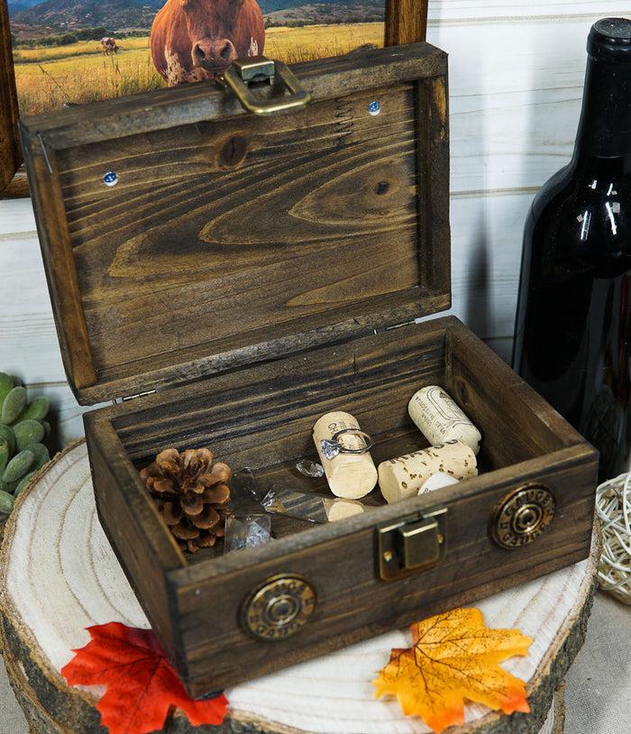 Ebros Gift Western Rustic Cowboy Dual Revolver Pistols And Bullets Decorative Wood Box