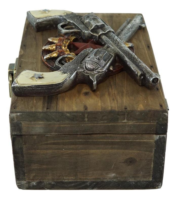 Ebros Gift Western Rustic Cowboy Dual Revolver Pistols And Bullets Decorative Wood Box