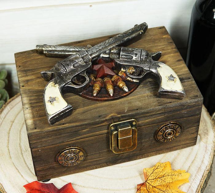 ebros gift Western Rustic Cowboy Dual Revolver Pistols And Bullets Decorative Wood Box