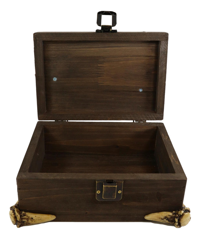 Ebros Gift Western Rustic Elk Deer Stag Antlers Hinged Wooden Decorative Jewelry Box 8"L
