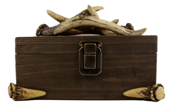 Ebros Gift Western Rustic Elk Deer Stag Antlers Hinged Wooden Decorative Jewelry Box 8"L