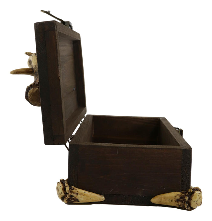Ebros Gift Western Rustic Elk Deer Stag Antlers Hinged Wooden Decorative Jewelry Box 8"L