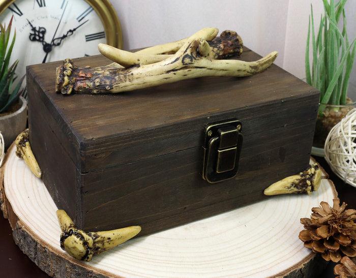 ebros gift Western Rustic Elk Deer Stag Antlers Hinged Wooden Decorative Jewelry Box 8"L