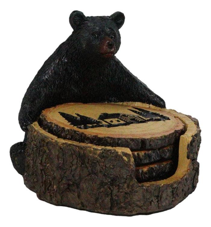 Ebros Gift Western Rustic Forest Black Bear Hugging Tree Ring Coasters And Holder Set