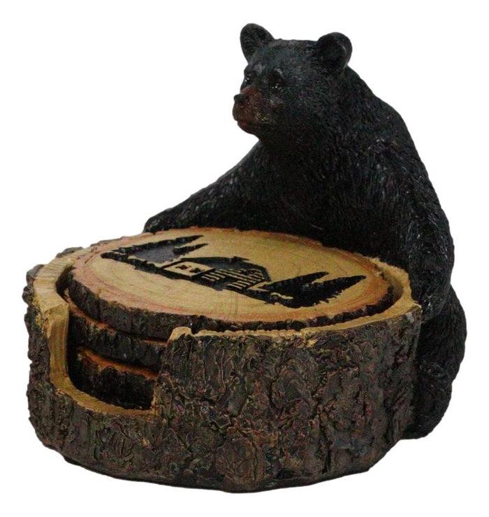 Ebros Gift Western Rustic Forest Black Bear Hugging Tree Ring Coasters And Holder Set