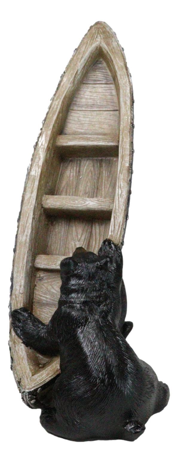 Ebros Gift Western Rustic Forest Black Bears Moving A Canoe Boat To The River Figurine