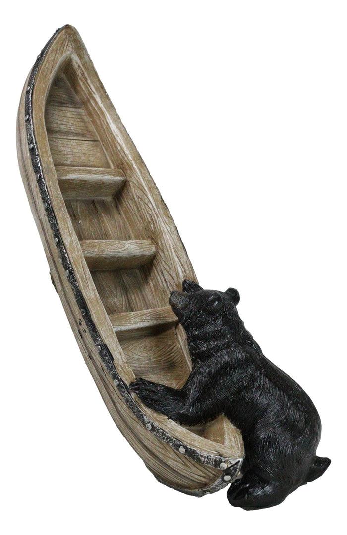 Ebros Gift Western Rustic Forest Black Bears Moving A Canoe Boat To The River Figurine
