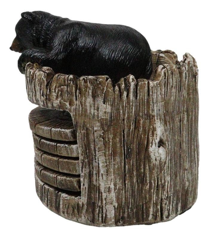 Ebros Gift Western Rustic Forest Peeking Black Bear Tree Ring Paw Coasters And Holder Set