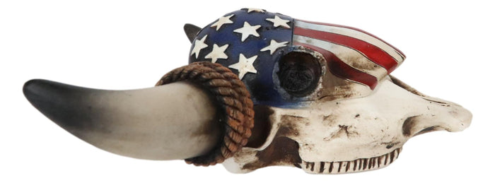 Ebros Gift Western Rustic Patriotic USA Flag Steer Bull Cow Skull Decorative Trinket Box