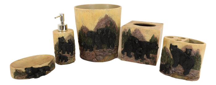 ebros gift Western Rustic Pine Forest Mountain Black Bear With Cubs 5 Piece Bathroom Set