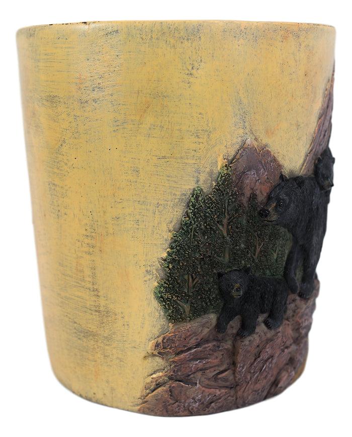 Ebros Gift Western Rustic Pine Mountain Black Bear With Cubs Waste Basket Dry Trash Bin