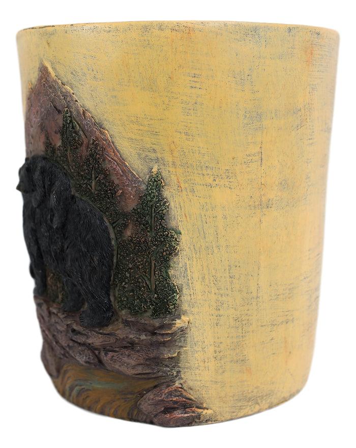 Ebros Gift Western Rustic Pine Mountain Black Bear With Cubs Waste Basket Dry Trash Bin
