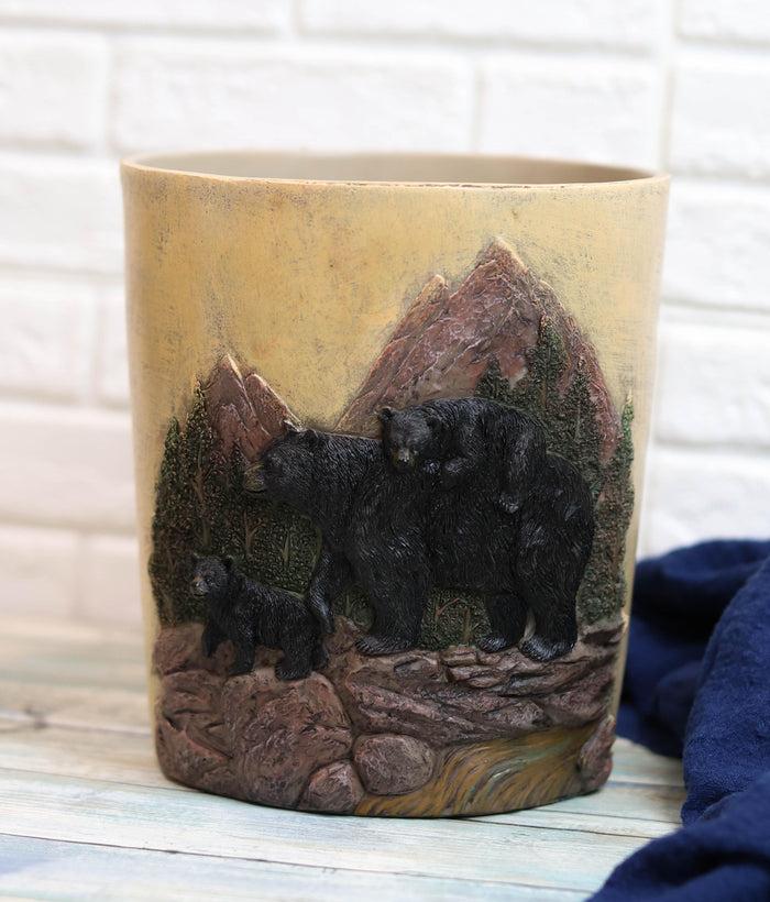 ebros gift Western Rustic Pine Mountain Black Bear With Cubs Waste Basket Dry Trash Bin