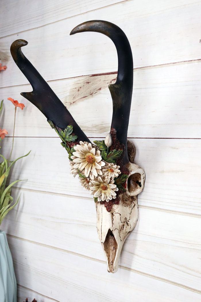 ebros gift Western Rustic Pronghorn Antelope Skull With Antlers Feverfew Flowers Wall Decor