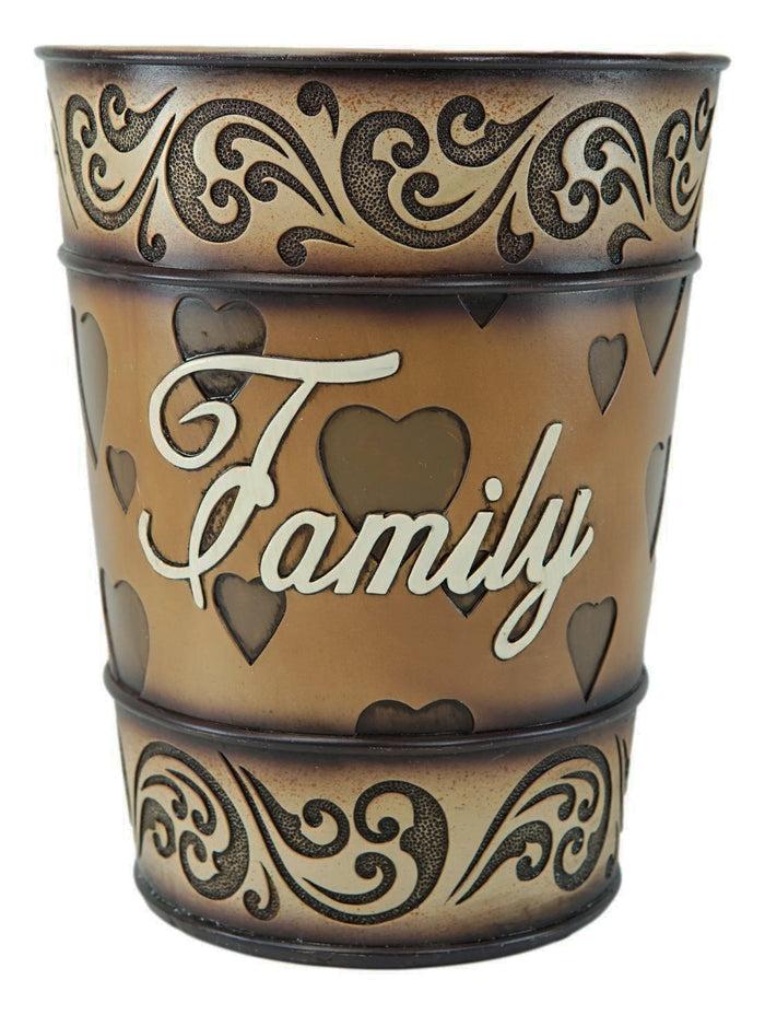 Ebros Gift Western Rustic Tuscany Scroll Art Inspirational Family Waste Basket Trash Bin