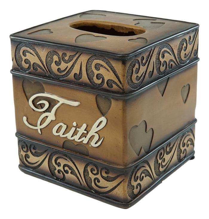 Ebros Gift Western Rustic Tuscany Scroll Art Inspirational Faith Tissue Box Cover Figurine