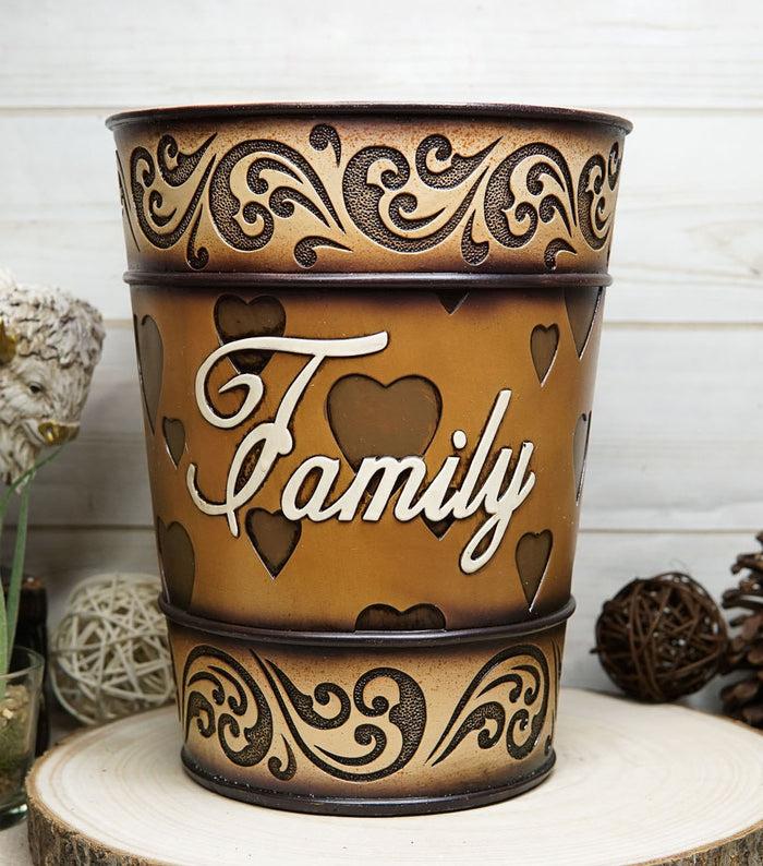 ebros gift Western Rustic Tuscany Scroll Art Inspirational Family Waste Basket Trash Bin