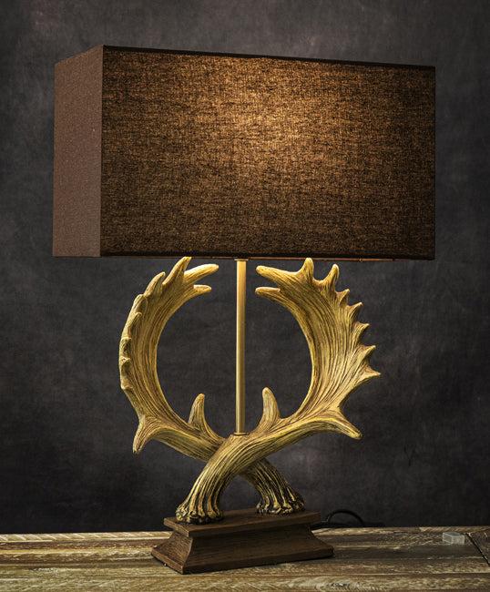 ebros gift Western Rustic Vintage 2 Entwined Elk Moose Antlers Sculptural Table Lamp Decor