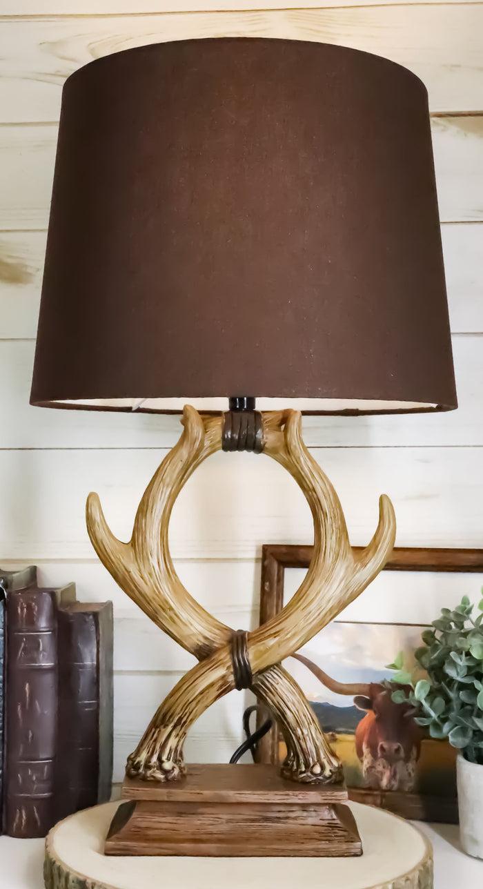 ebros gift Western Rustic Vintage 2 Entwined Stag Deer Antlers Sculptural Table Lamp Decor