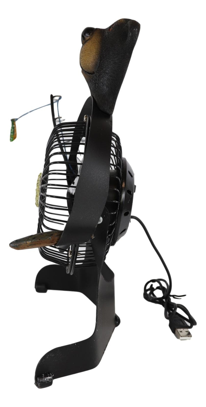 Ebros Gift Western Rustic Wildlife Black Bear Fishing USB Portable Desk Fan Figurine