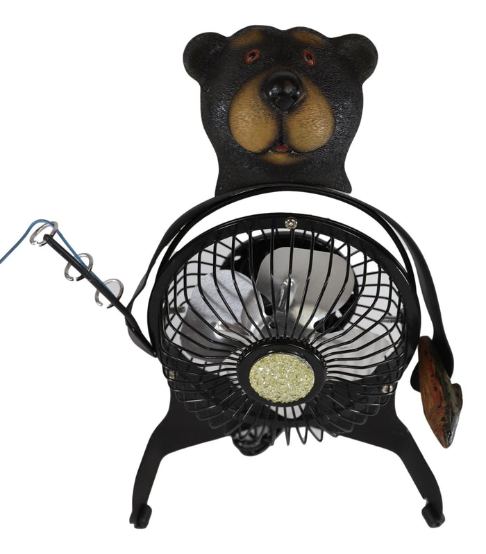 Ebros Gift Western Rustic Wildlife Black Bear Fishing USB Portable Desk Fan Figurine