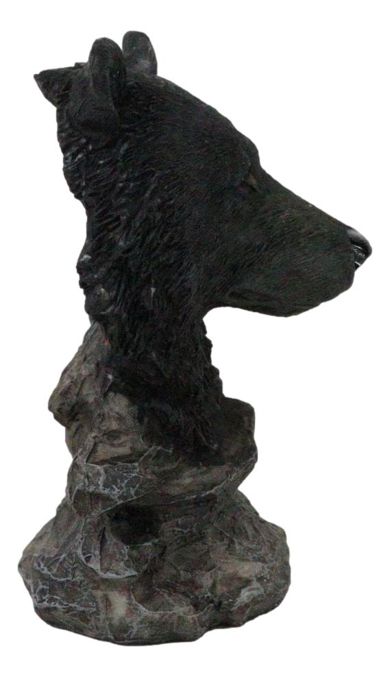 Ebros Gift Western Rustic Wildlife Forest Black Bear Bust Figurine With Rocky Steppes Stand