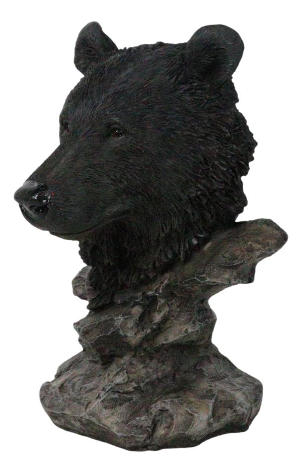 Ebros Gift Western Rustic Wildlife Forest Black Bear Bust Figurine With Rocky Steppes Stand