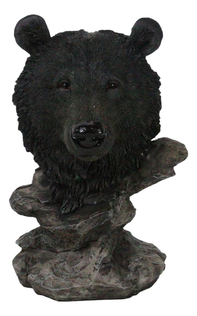 ebros gift Western Rustic Wildlife Forest Black Bear Bust Figurine with Rocky Steppes Stand