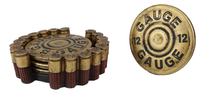 Ebros Gift Western Shotgun 12 Gauge Bullet Shells Round Coaster Holder With 4 Coasters Set