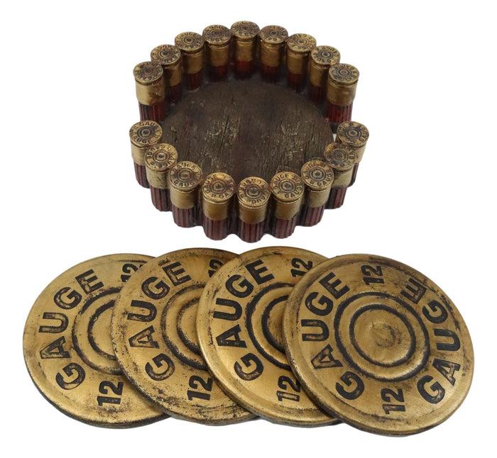 Ebros Gift Western Shotgun 12 Gauge Bullet Shells Round Coaster Holder With 4 Coasters Set
