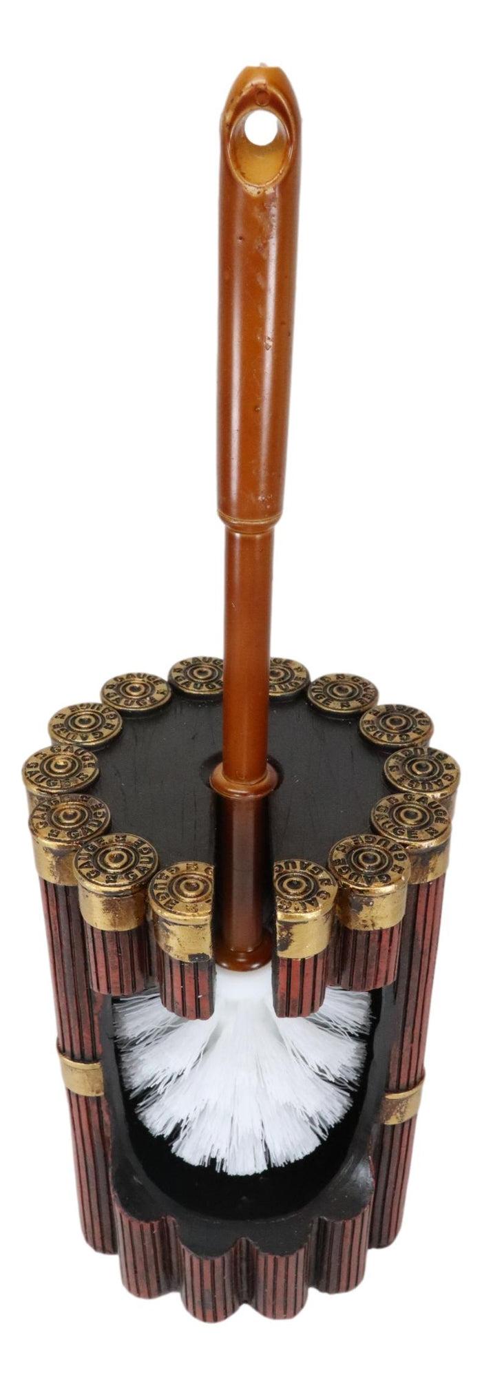 Ebros Gift Western Shotgun 12 Gauge Bullet Shells Toilet Brush And Sanitary Holder Set