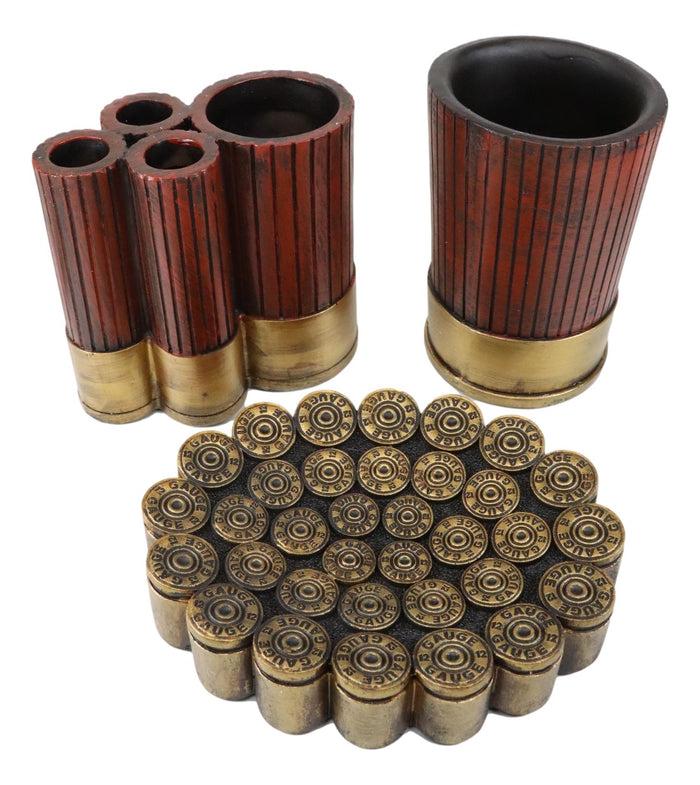 Ebros Gift Western Shotgun Bullet Shells Set Of 3 Soap Dish Toothbrush Holder Tumbler Cup