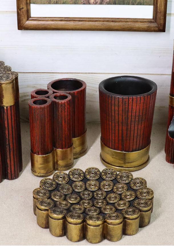 ebros gift Western Shotgun Bullet Shells Set of 3 Soap Dish Toothbrush Holder Tumbler Cup