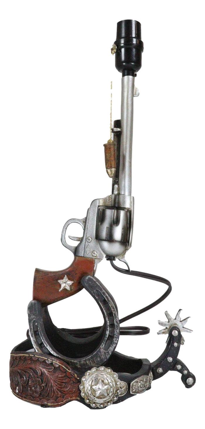 Ebros Gift Western Six Shooter Gun Horseshoes Heel Spur Side Table Lamp With Cowboy Hat