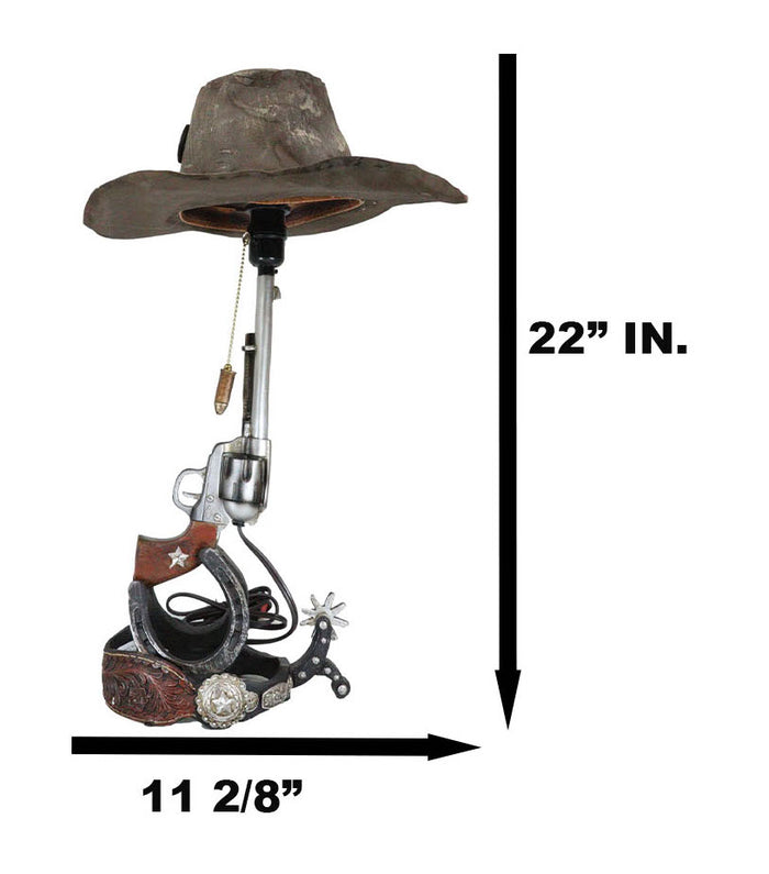 Ebros Gift Western Six Shooter Gun Horseshoes Heel Spur Side Table Lamp With Cowboy Hat