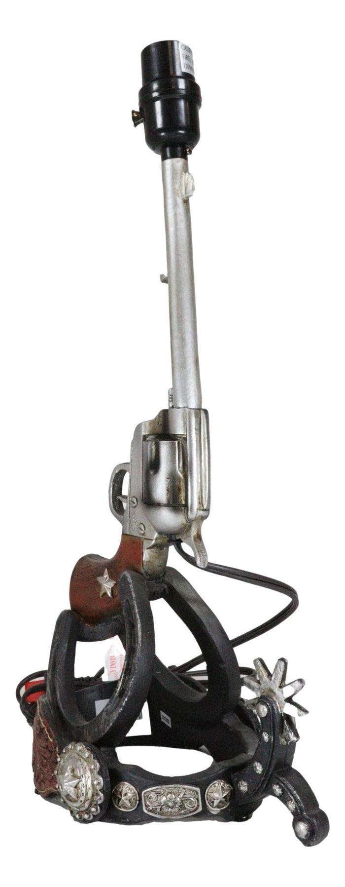 Ebros Gift Western Six Shooter Gun Horseshoes Heel Spur Side Table Lamp With Cowboy Hat