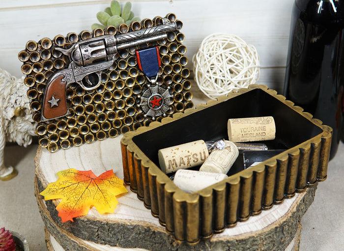 Ebros Gift Western Six Shooter Pistol Ammo Shells Gold Tone Bullets Decorative Box 7"L
