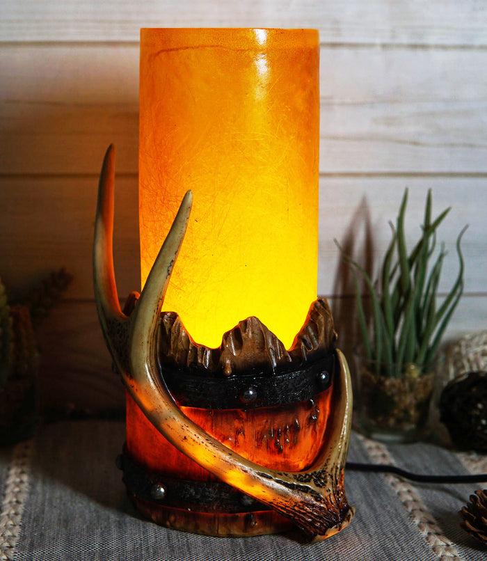Ebros Gift Western Stag Deer Antler With Country Barrel Hurricane Night Light Figurine