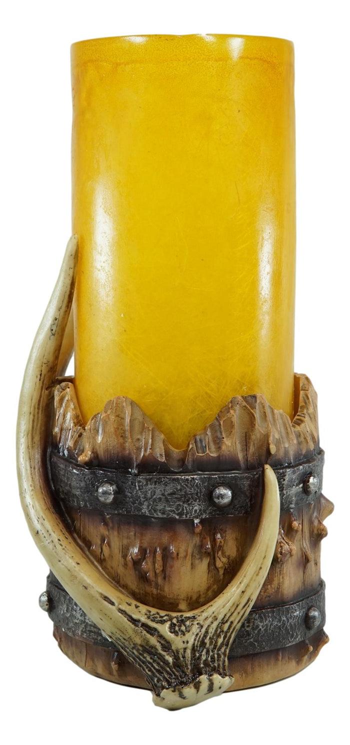 Ebros Gift Western Stag Deer Antler With Country Barrel Hurricane Night Light Figurine