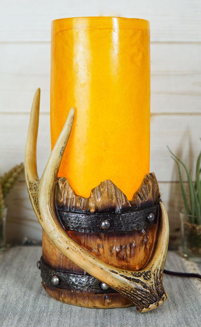Ebros Gift Western Stag Deer Antler With Country Barrel Hurricane Night Light Figurine