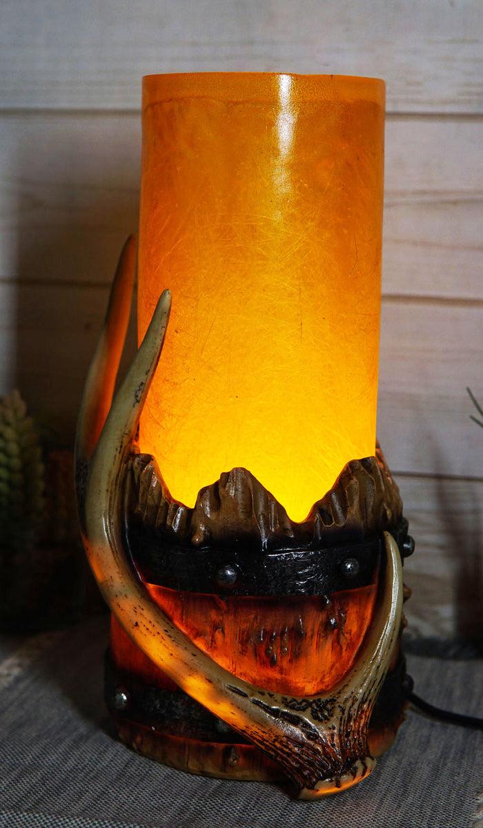 ebros gift Western Stag Deer Antler With Country Barrel Hurricane Night Light Figurine