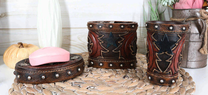 ebros gift Western Star Cowboy Country Bootcut Cup Soap Dish And Toothbrush Holder Set