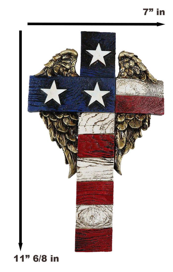 Ebros Gift Western Star Spangled Banner USA Flag With Angel Wings Patriotic Wall Cross