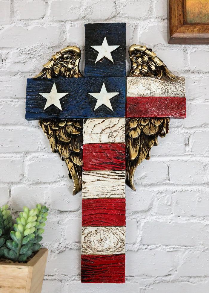 ebros gift Western Star Spangled Banner USA Flag With Angel Wings Patriotic Wall Cross
