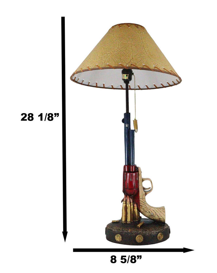 Ebros Gift Western Star Texas Flag Six Shooter Pistol Gun With Bullets Desktop Table Lamp