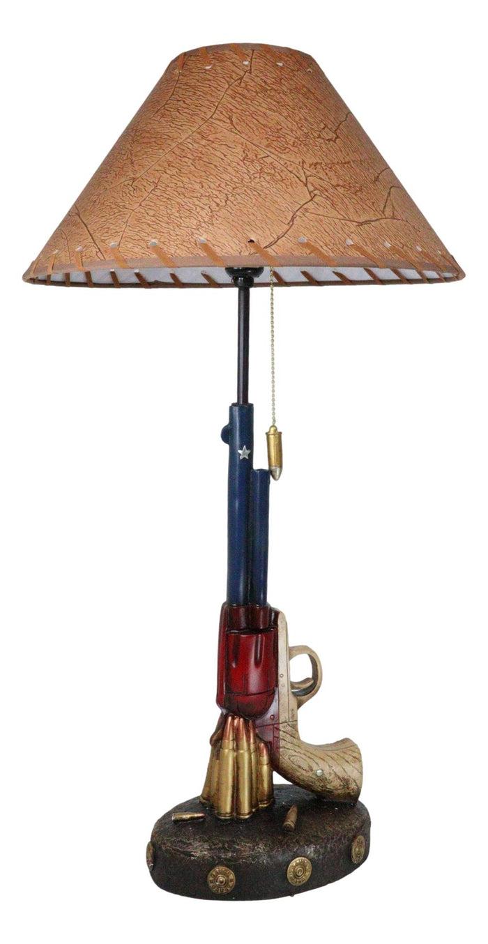ebros gift Western Star Texas Flag Six Shooter Pistol Gun With Bullets Desktop Table Lamp