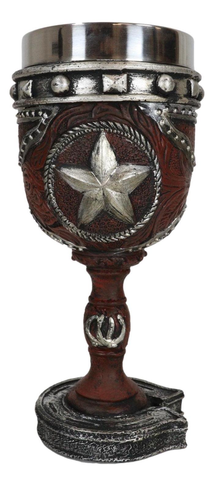 Ebros Gift Western Stars And Horseshoes Floral Scroll In Faux Tooled Leather Wine Goblet