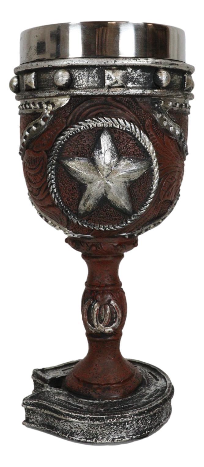 Ebros Gift Western Stars And Horseshoes Floral Scroll In Faux Tooled Leather Wine Goblet