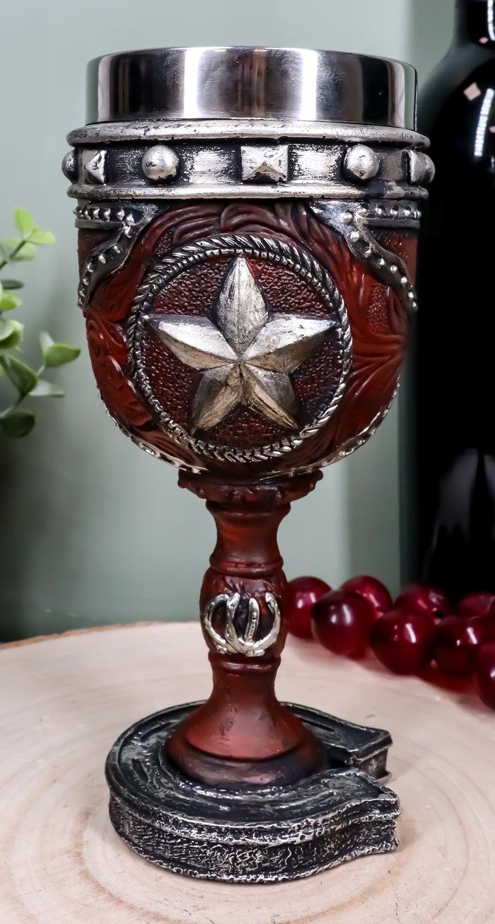 ebros gift Western Stars And Horseshoes Floral Scroll In Faux Tooled Leather Wine Goblet