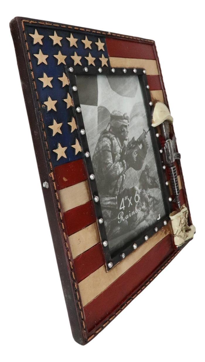 Ebros Gift Western Stars USA Flag Fallen Soldier Boots Rifle Helmet Picture Frame 4"X6"